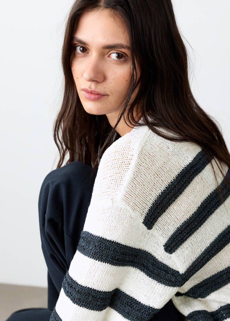 Striped openwork knit sweater — Off White