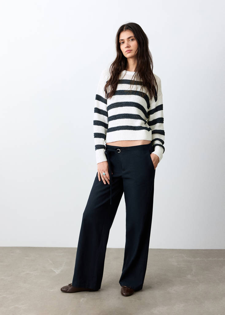 Striped openwork knit sweater — Off White