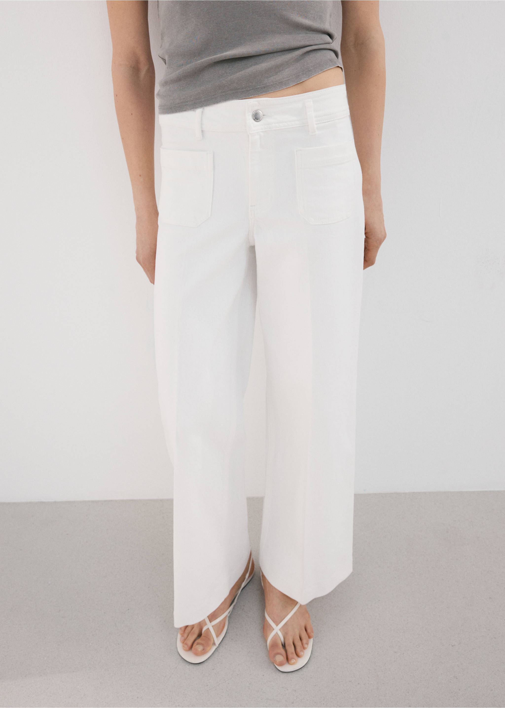 Wide leg jeans with pockets - Medium plane, White. Ref: 27025820-00.