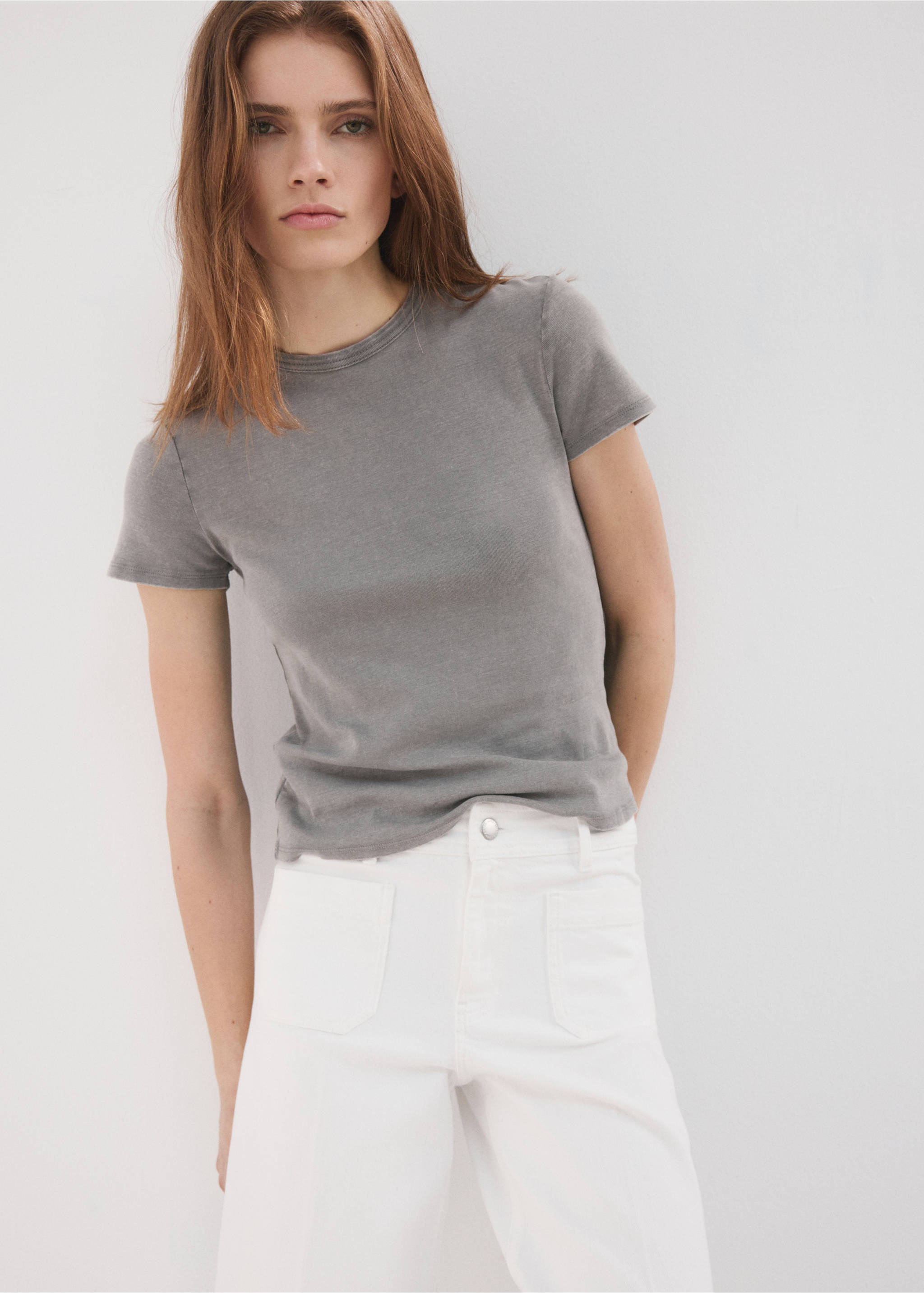 Wide leg jeans with pockets - Details of the article 1, White. Ref: 27025820-00.