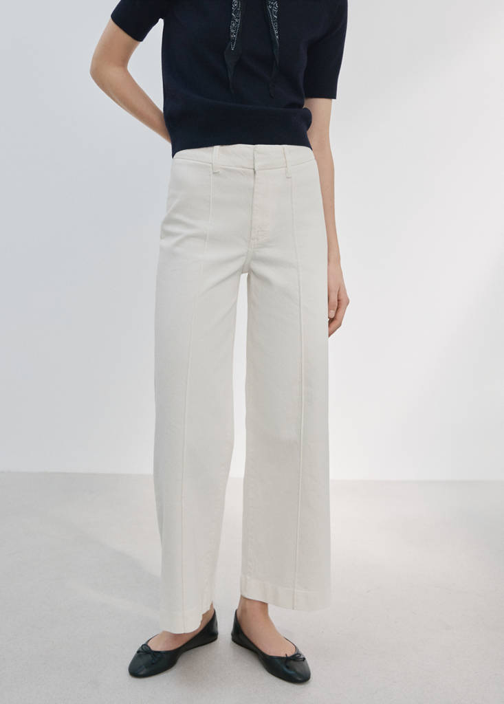 High-waisted wide leg jeans with stitching — White