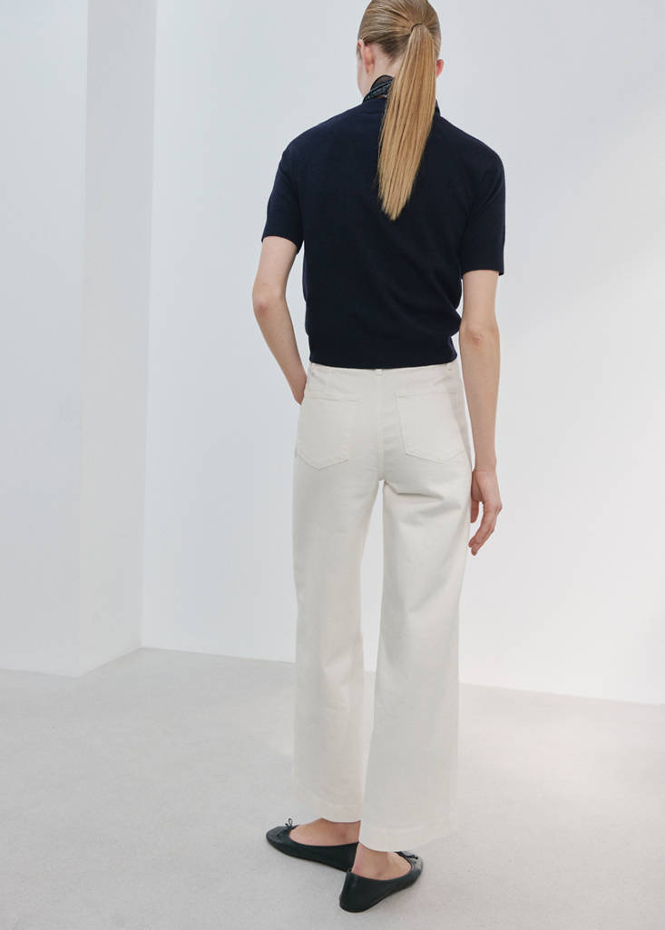 High-waisted wide leg jeans with stitching — White