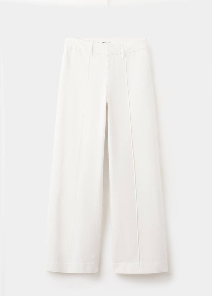 High-waisted wide leg jeans with stitching — White