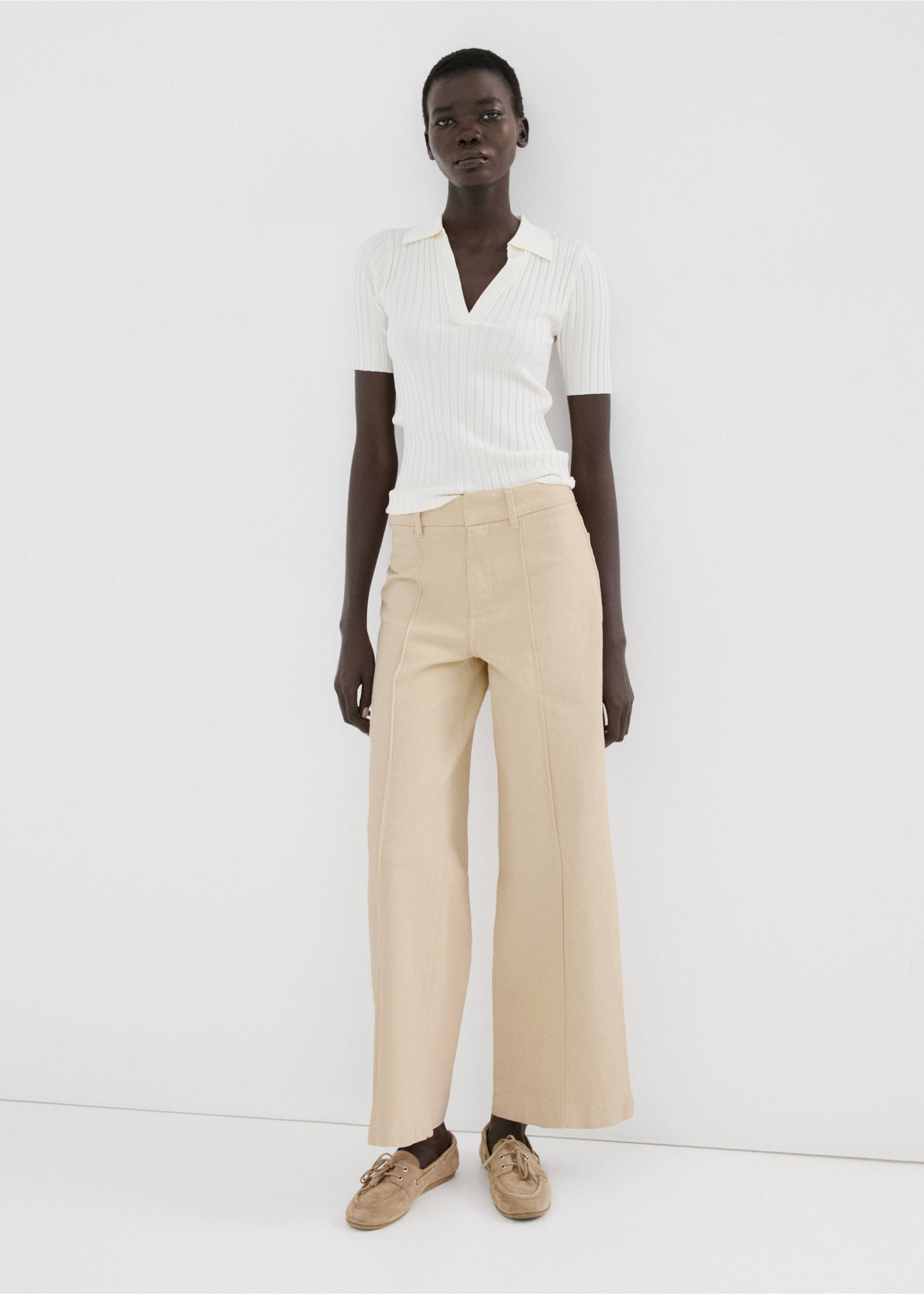 High-waisted wide leg jeans with stitching - General plane, Vanilla. Ref: 27025822-00.