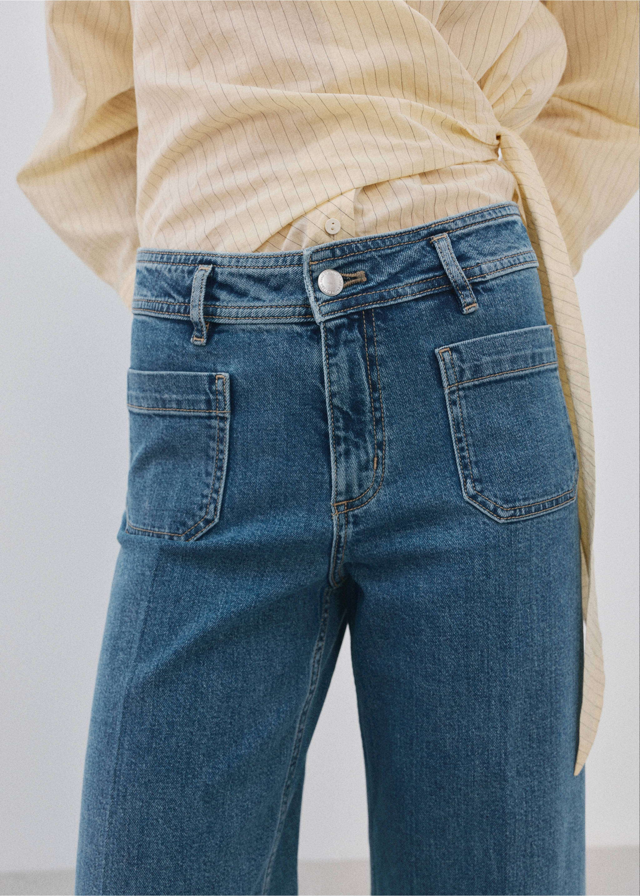 Jeans wide leg dengan kantong - Rincian barang 6, Biru Medium. Ref: 27025823-00.