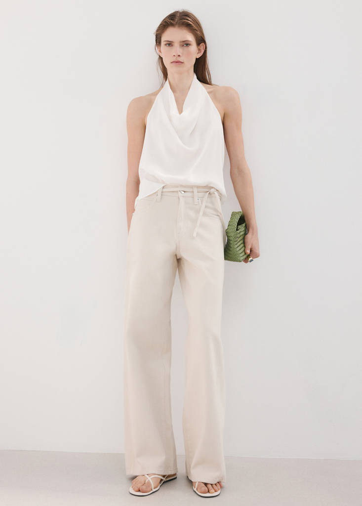 Wide leg jeans with belt — Light/Pastel Grey