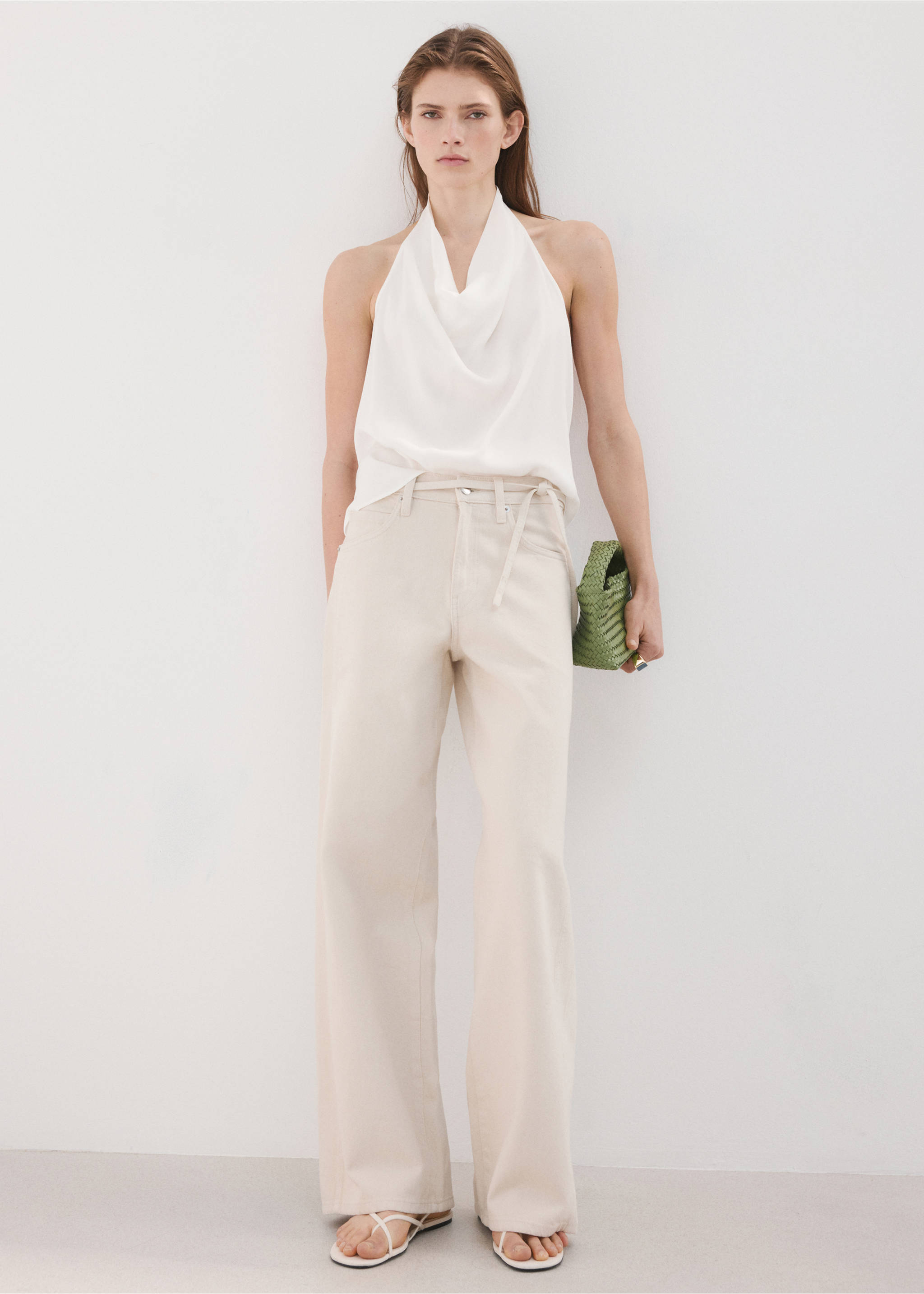 Wide-leg jeans with drawstring - General plane, Light/Pastel Grey. Ref: 27025824-00.