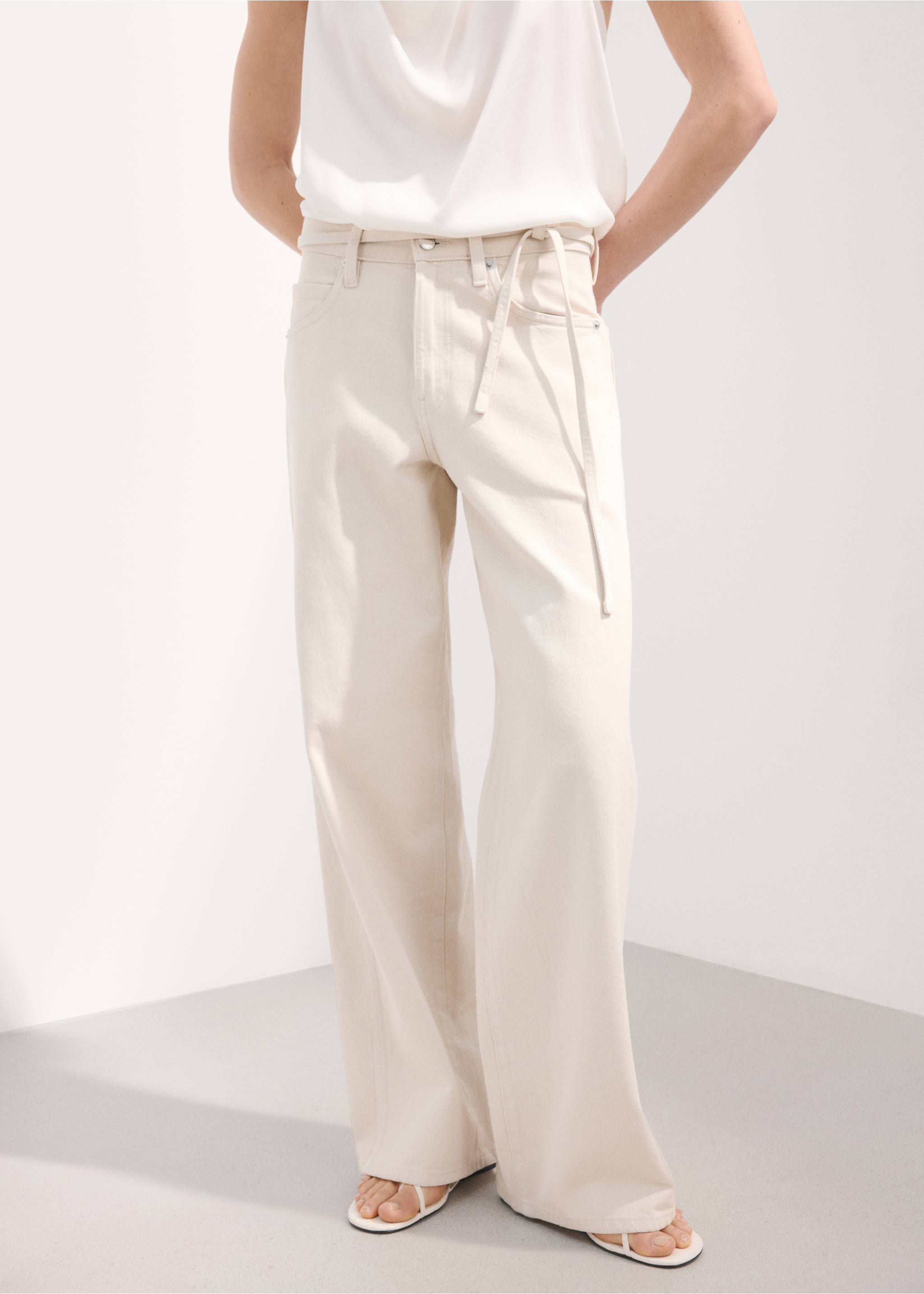 Wide-leg jeans with drawstring - Medium plane, Light/Pastel Grey. Ref: 27025824-00.