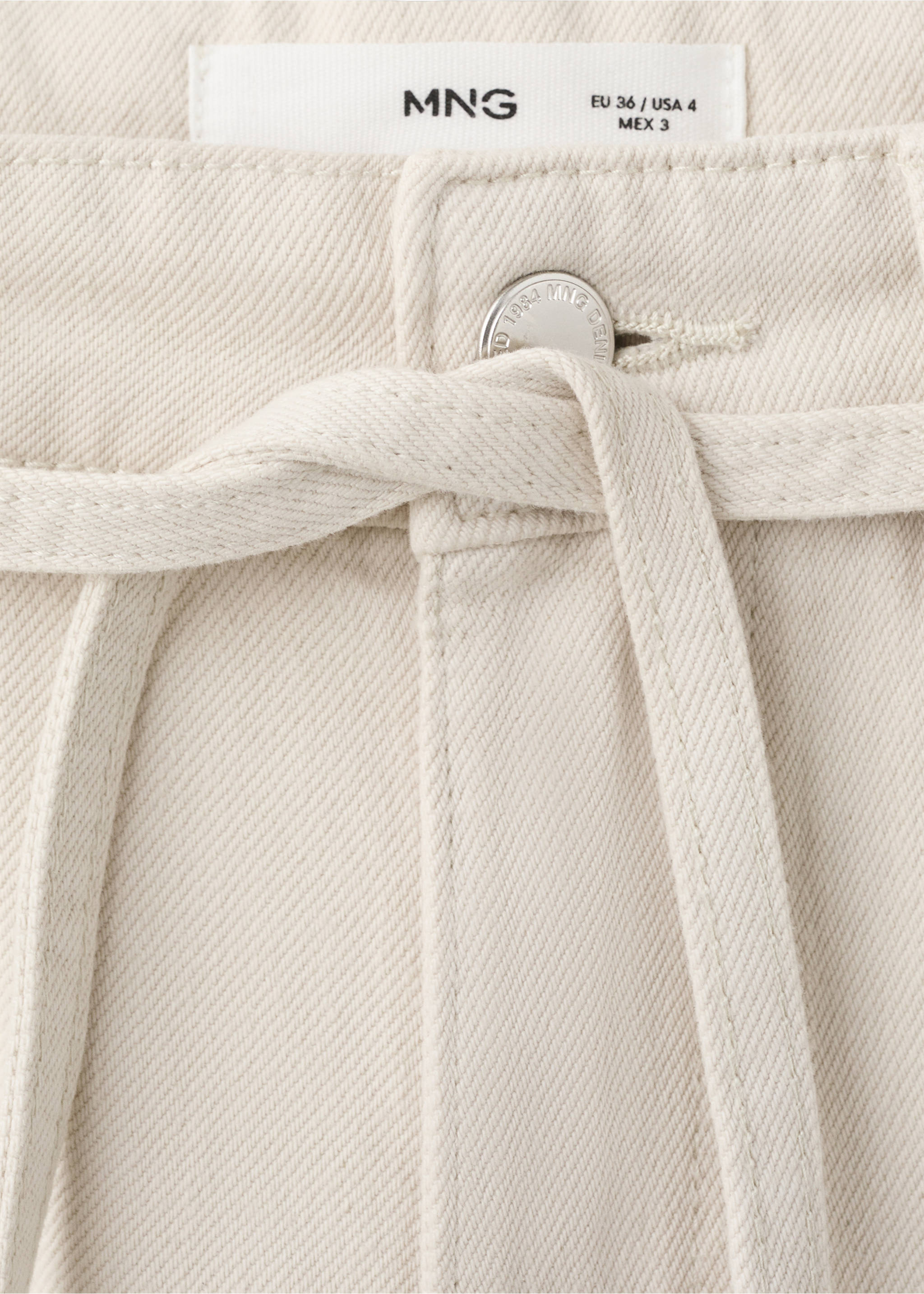 Wide-leg jeans with drawstring - Details of the article 8, Light/Pastel Grey. Ref: 27025824-00.