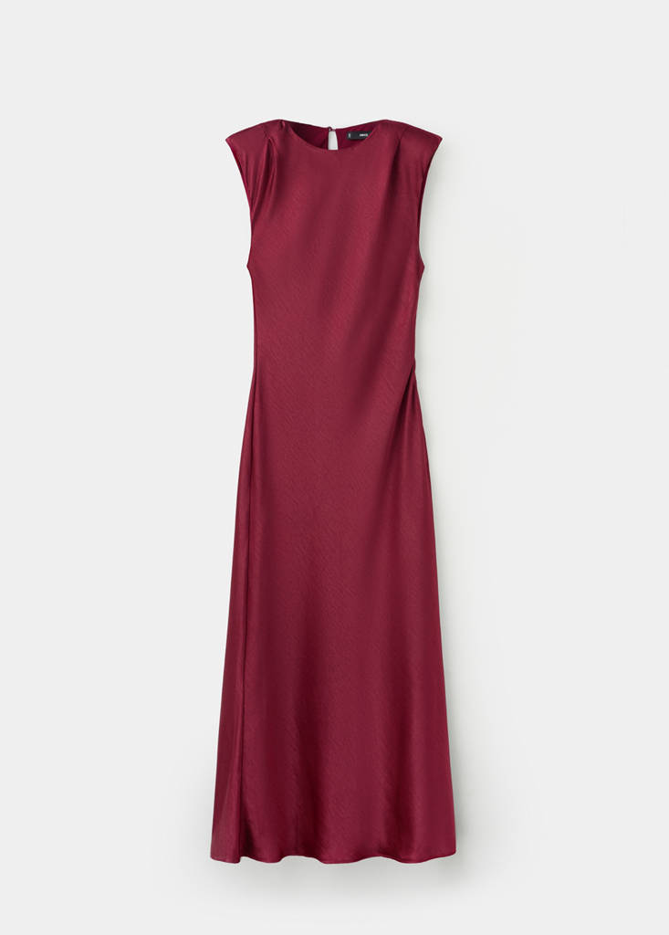 Satin dress with shoulder pads — Cherry