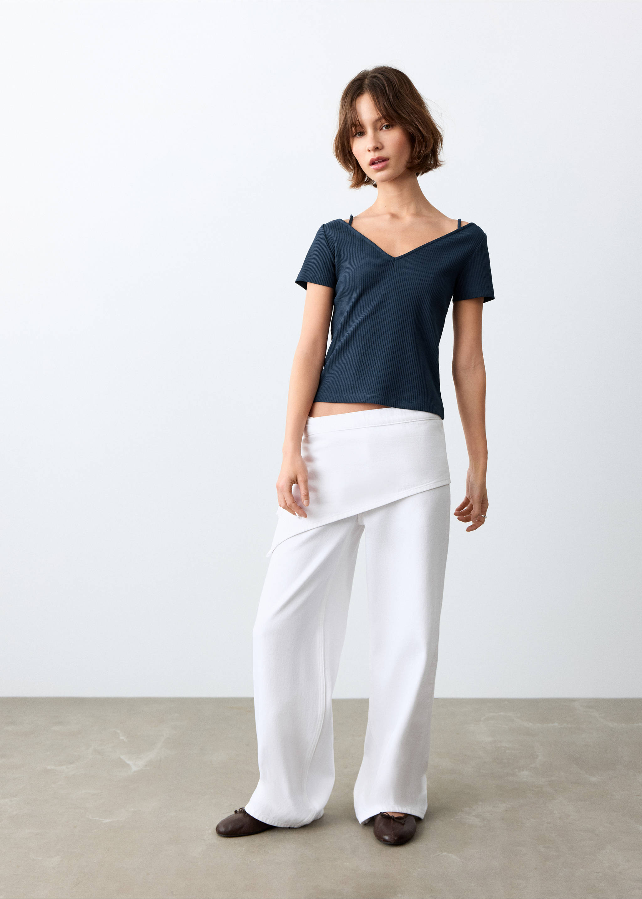 Short-sleeve strap top - General plane, Navy. Ref: 27025829-00.