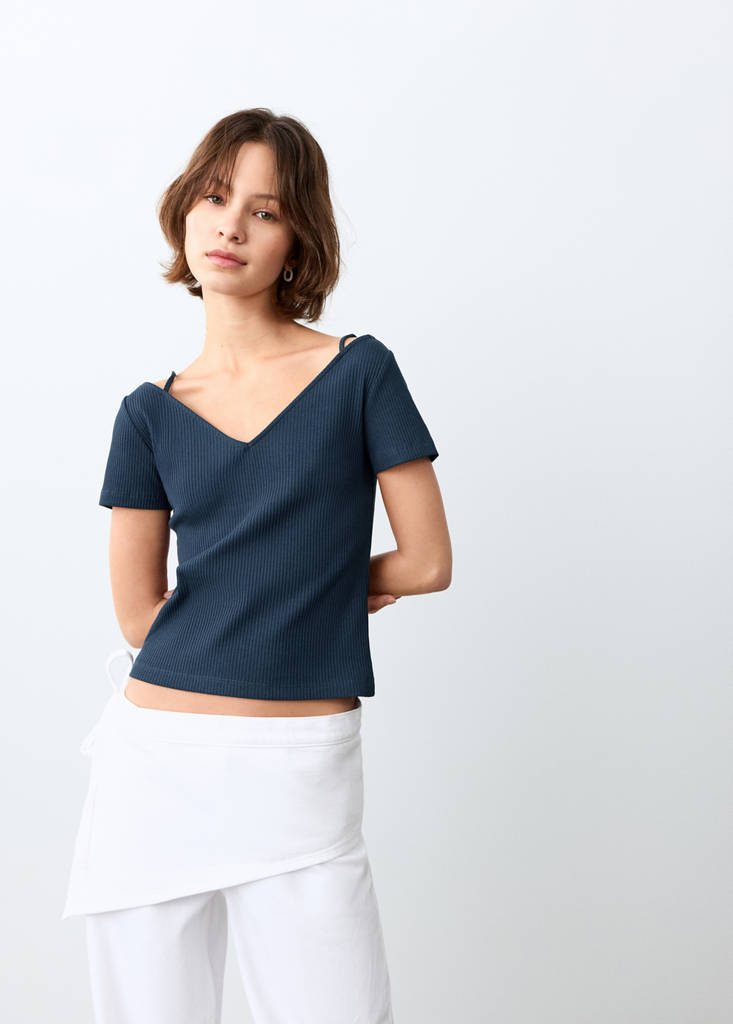 Short-sleeve strap top — Navy