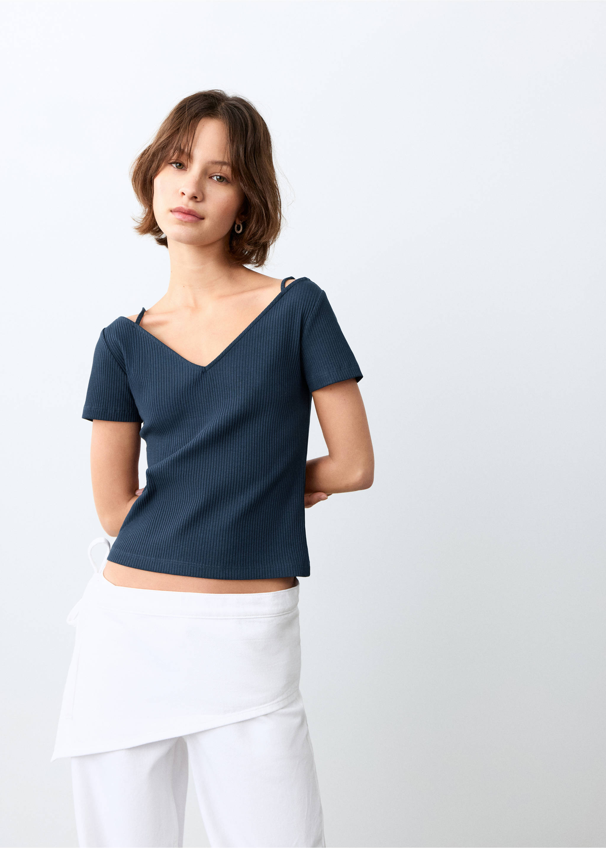 Short-sleeve strap top - Medium plane, Navy. Ref: 27025829-00.