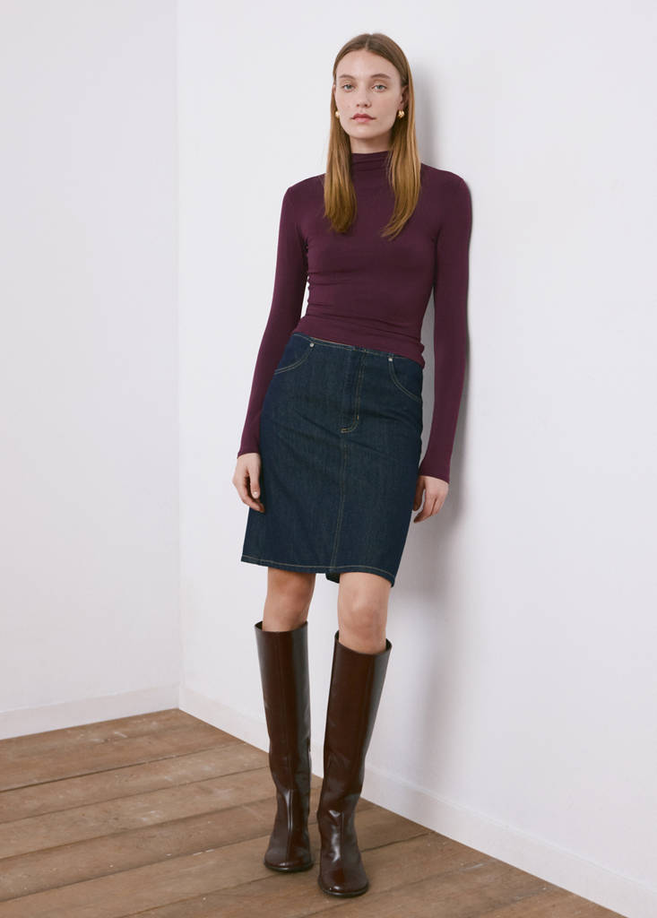 Perkins-neck long-sleeved t-shirt — Burgundy