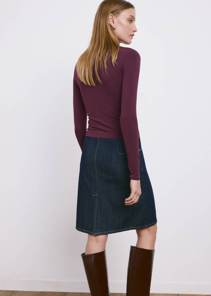 Perkins-neck long-sleeved t-shirt — Burgundy