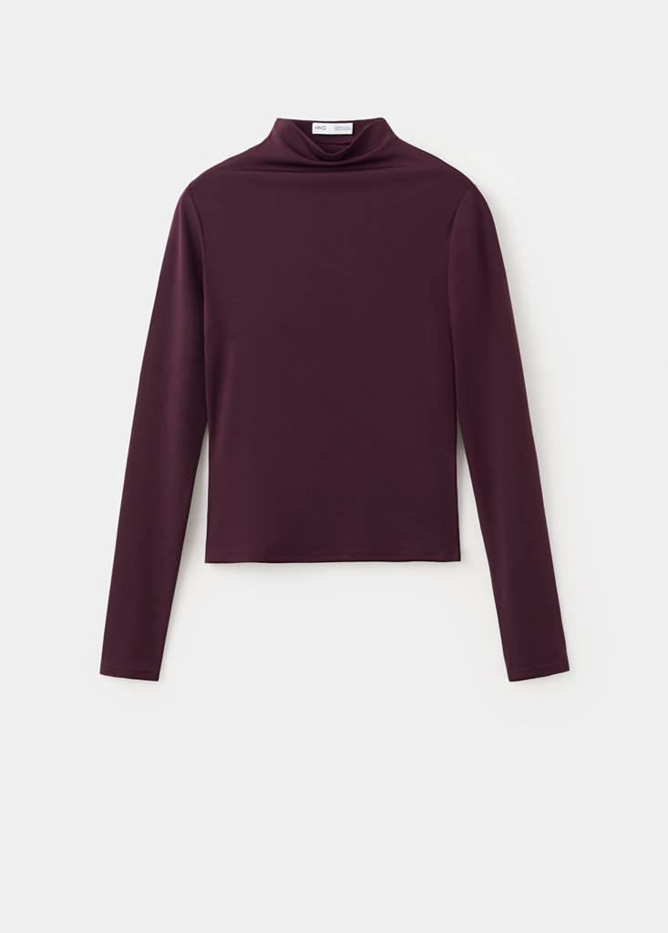 Perkins-neck long-sleeved t-shirt — Burgundy