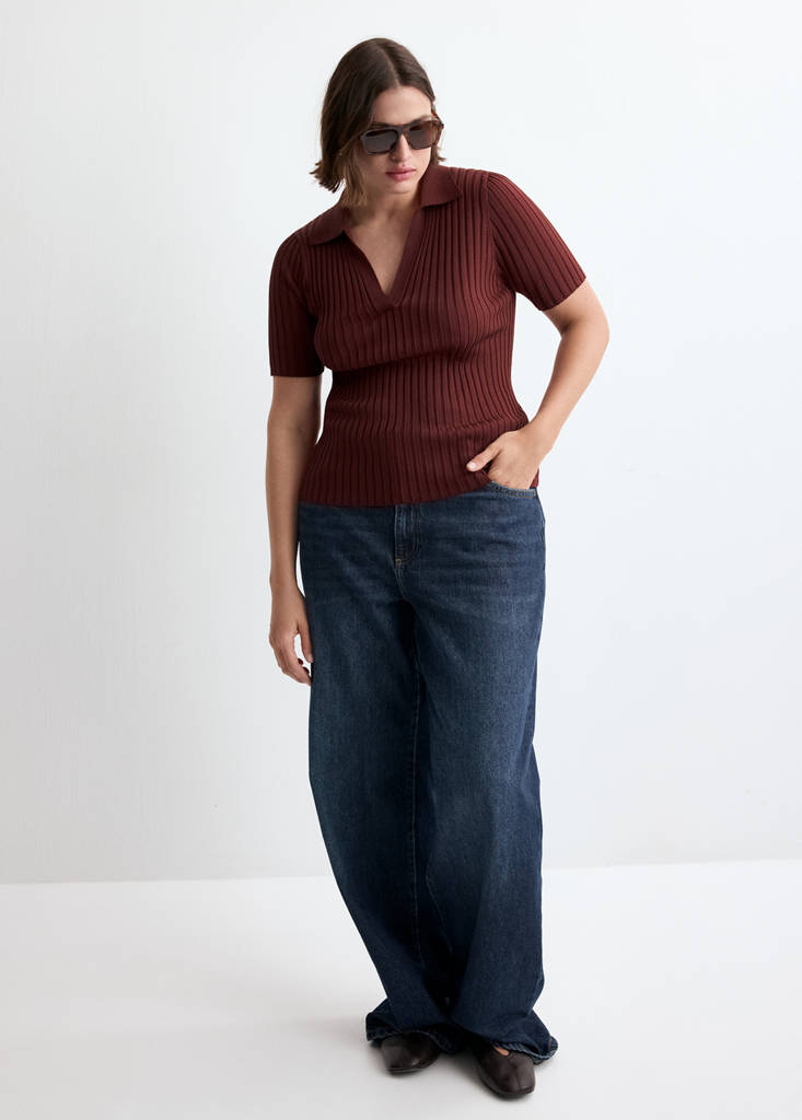 V-neck knit sweater — Burnt Orange