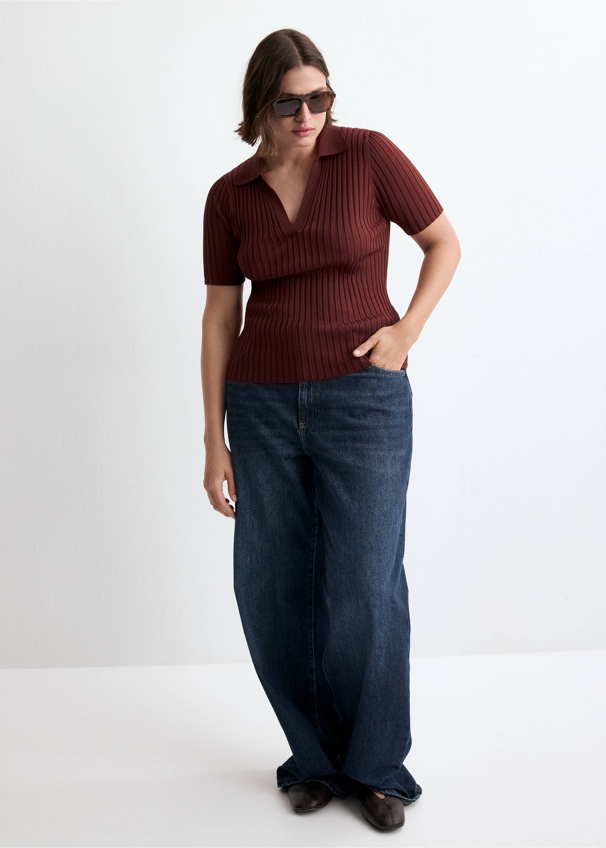 Jersei punt coll punta - Detall de l'article 3, Taronja torrat. Ref: 27025835-00.