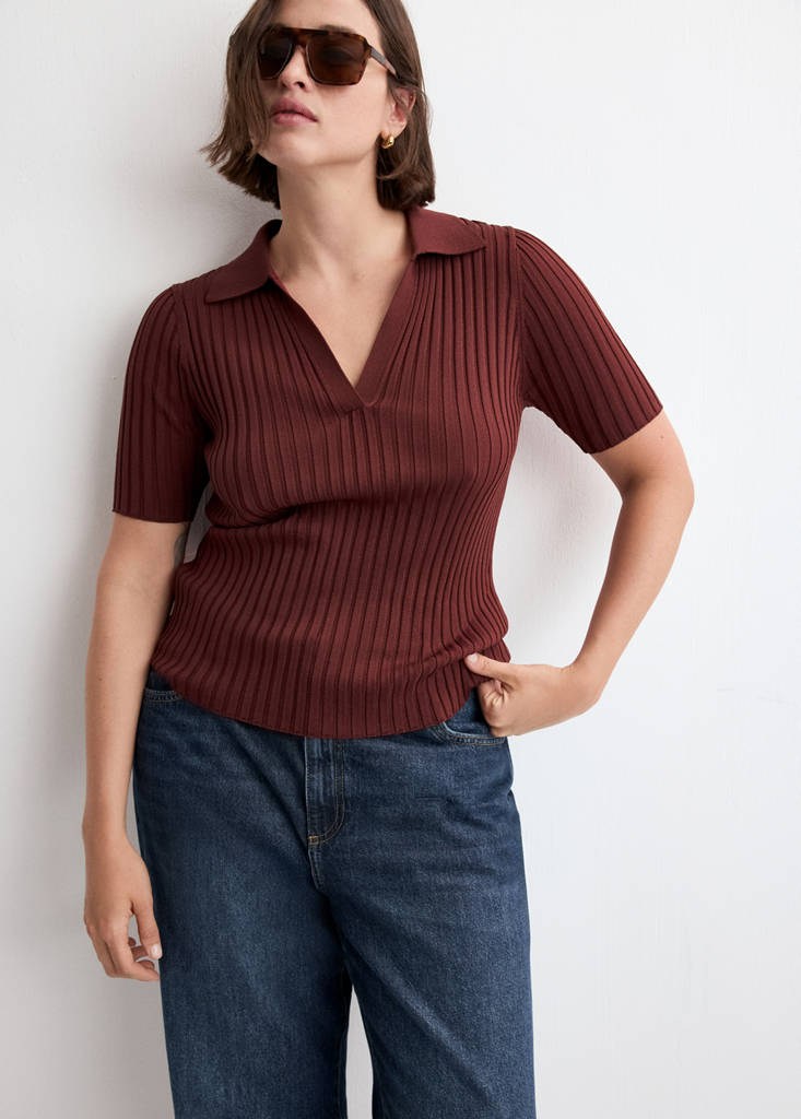 V-neck knit sweater — Burnt Orange