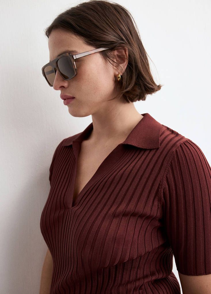 V-neck knit sweater — Burnt Orange