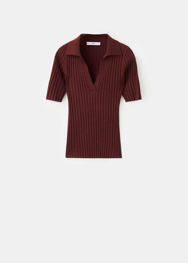 V-neck knit sweater — Burnt Orange