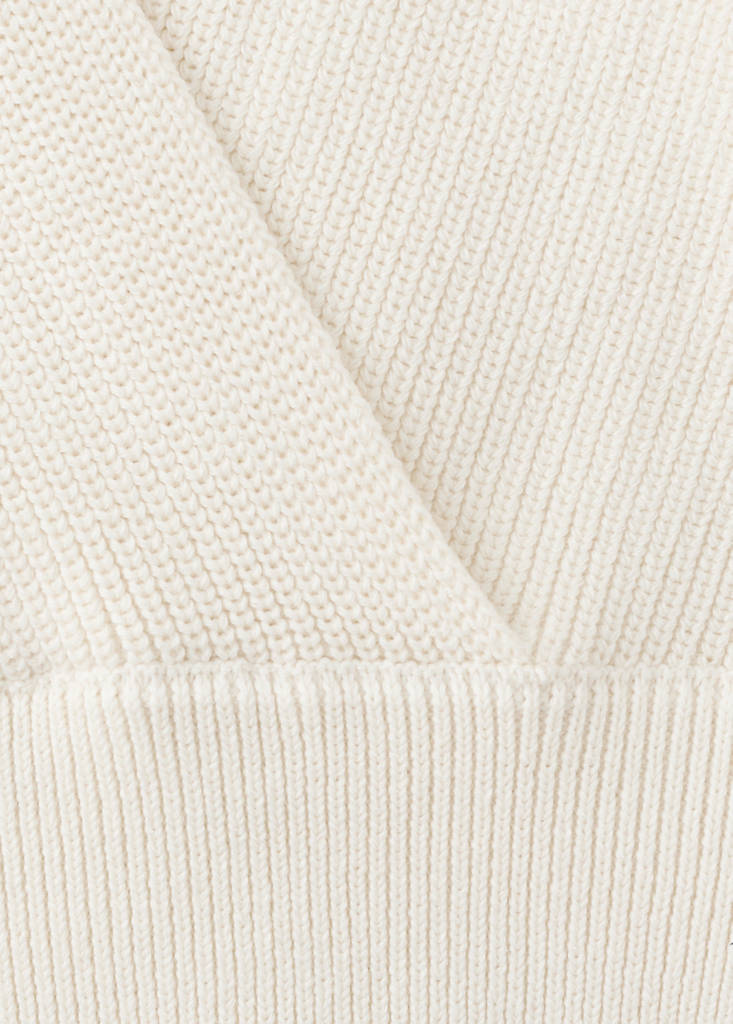Ribbed crossover neckline jumper — Ecru