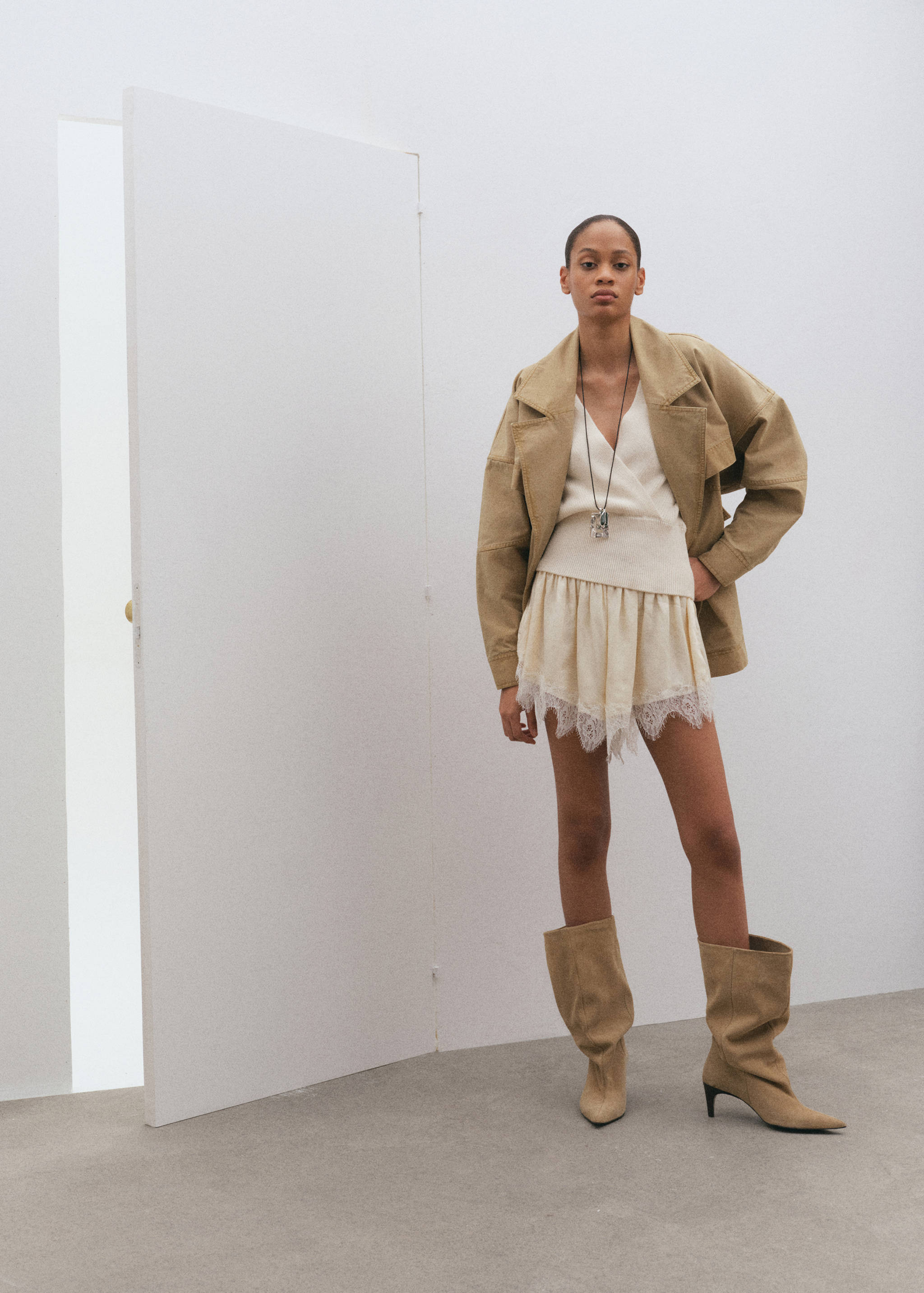 Ribbed crossover neckline jumper - General plane