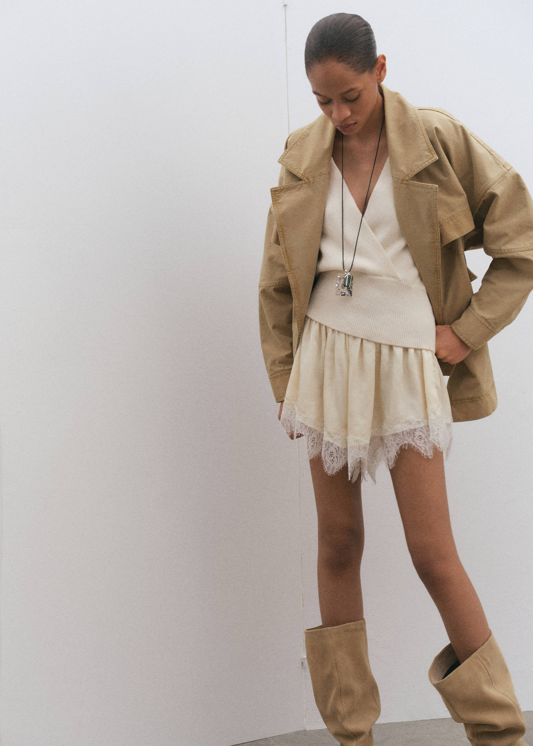 Ribbed crossover neckline jumper - Medium plane