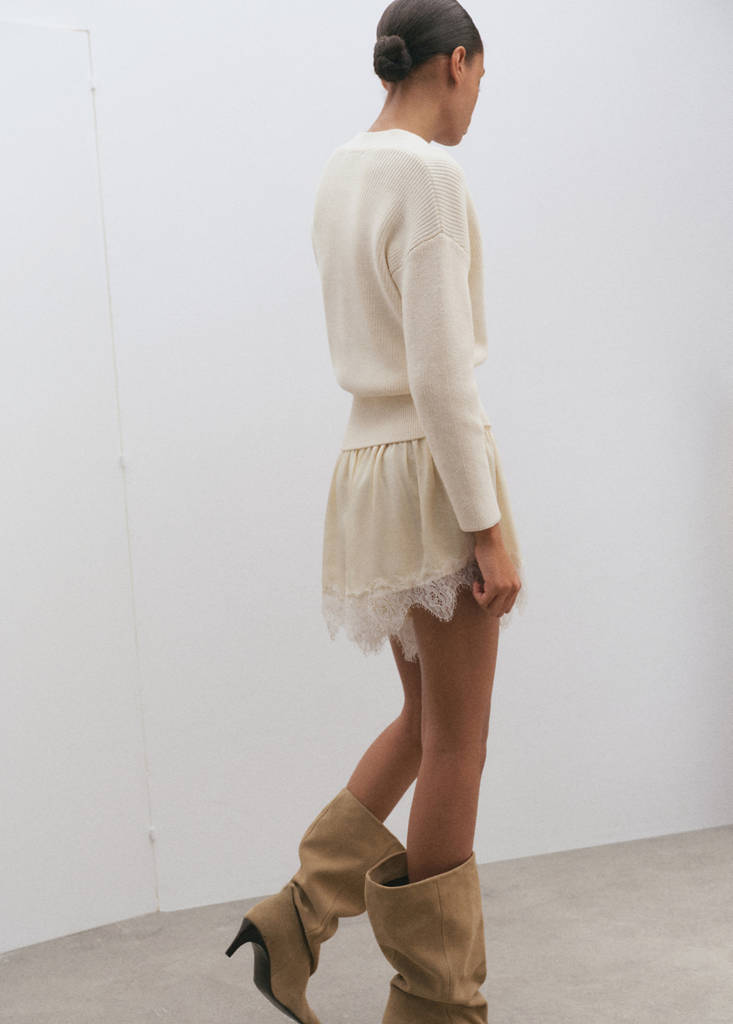 Ribbed crossover neckline jumper — Ecru