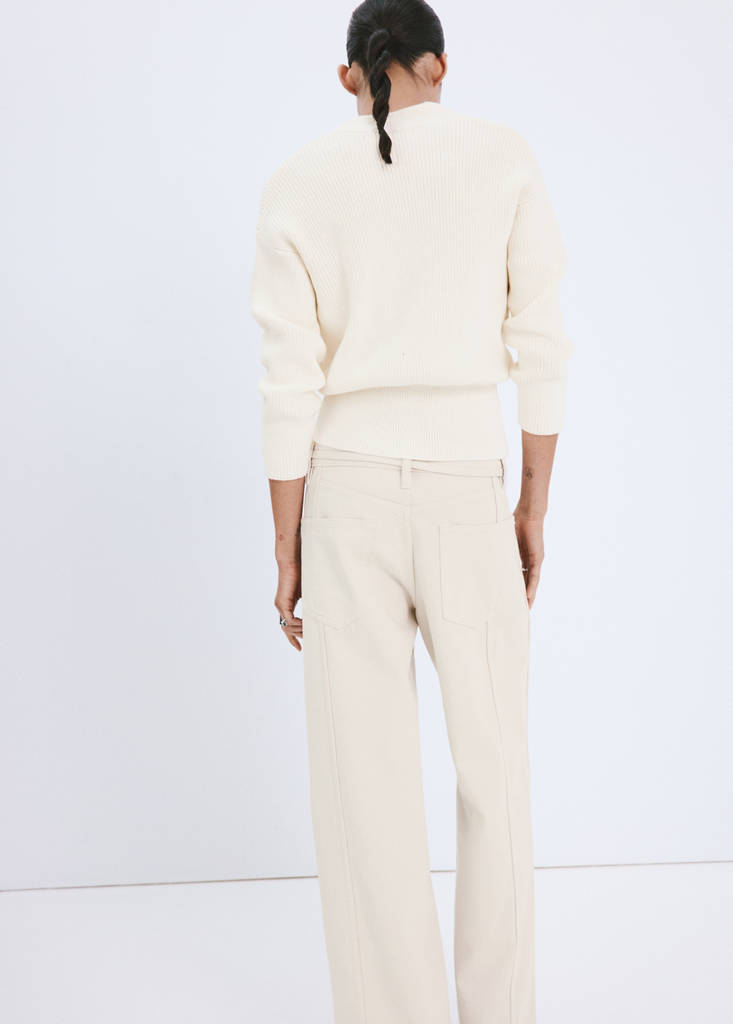 Ribbed crossover neckline jumper — Ecru