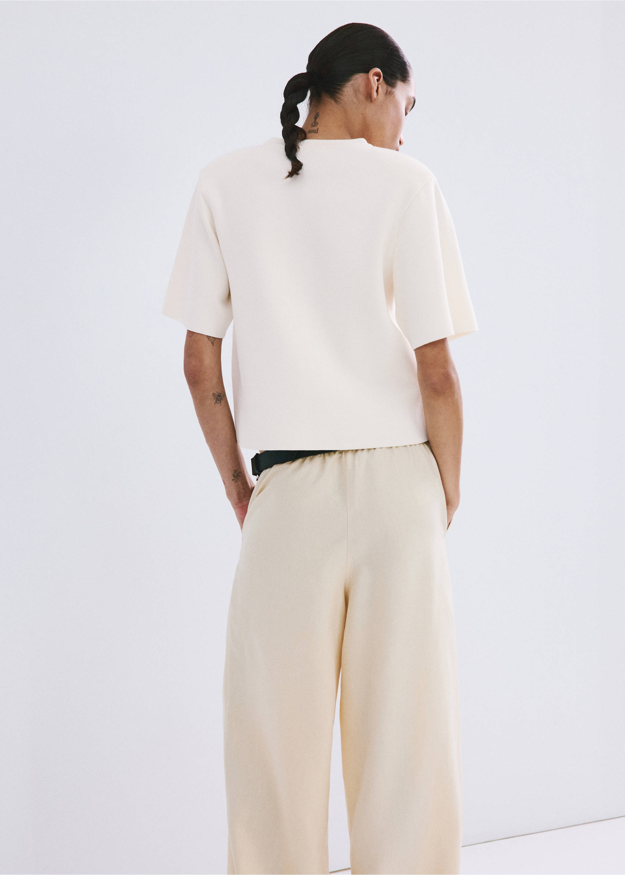 Pleteni pulover kratkih rukava - Stražnji dio artikla, Bjeličasta. Ref: 27025841-00.