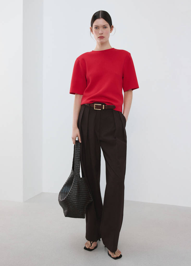 Short-sleeved knitted sweater — Red
