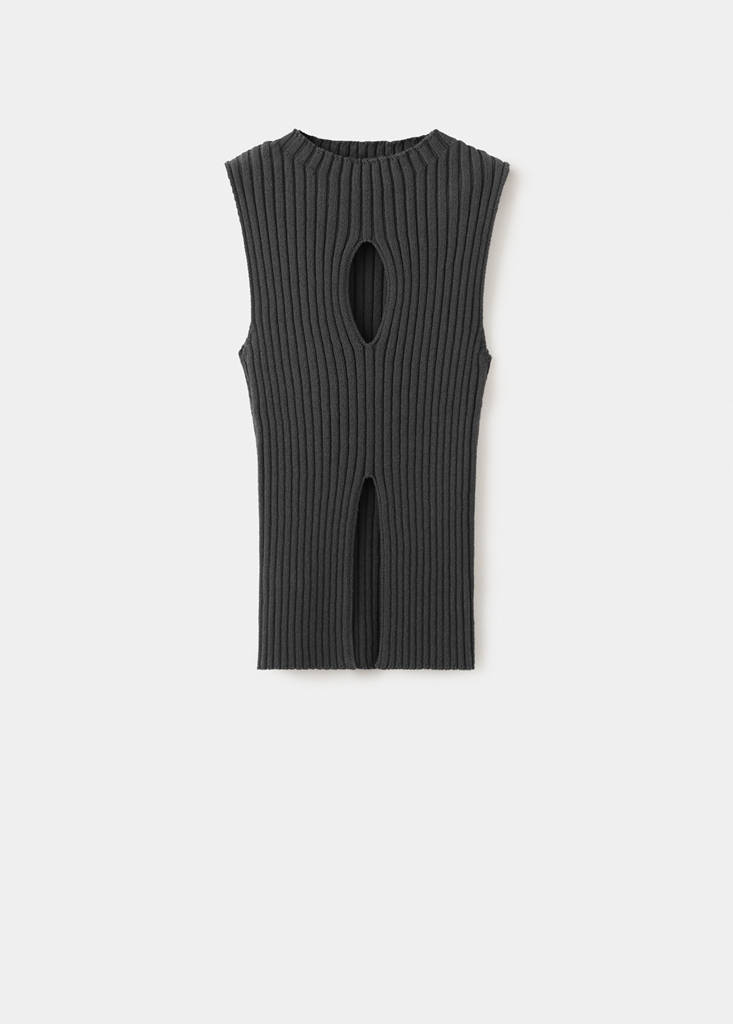 Ribbed top with openings — Charcoal