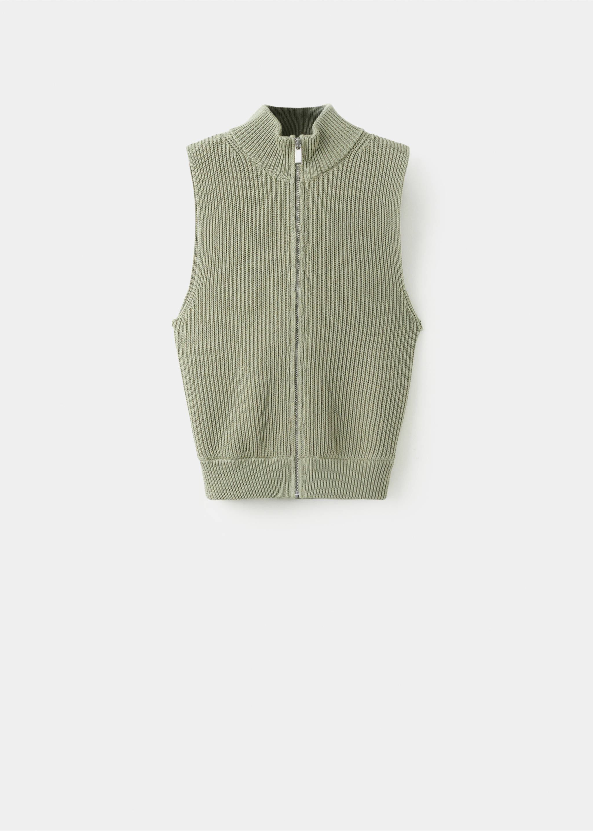 Ribbed knitted top with zip - Article without model, Khaki. Ref: 27025844-00.