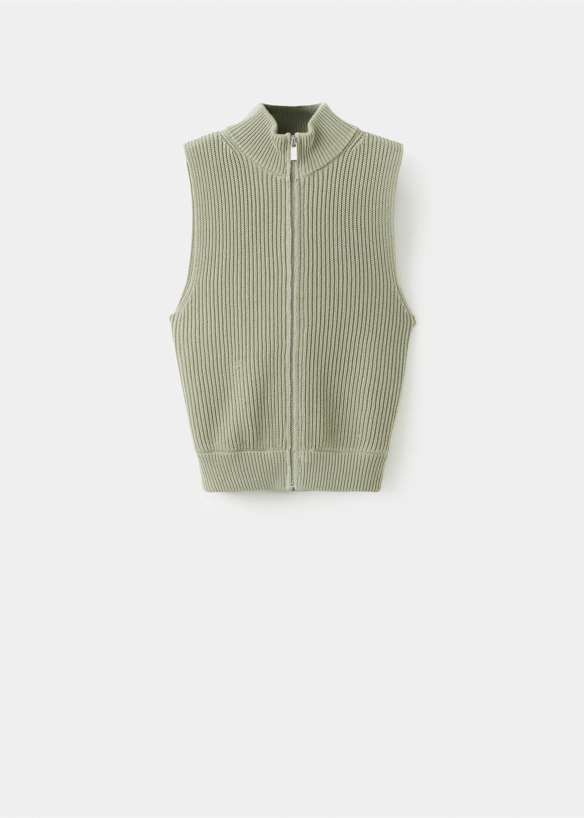 Ribbed knitted top with zip - Article without model, Khaki. Ref: 27025844-00.