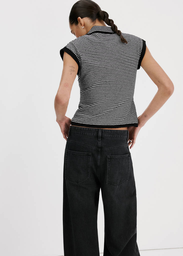 Striped polo-neck sweater — Black