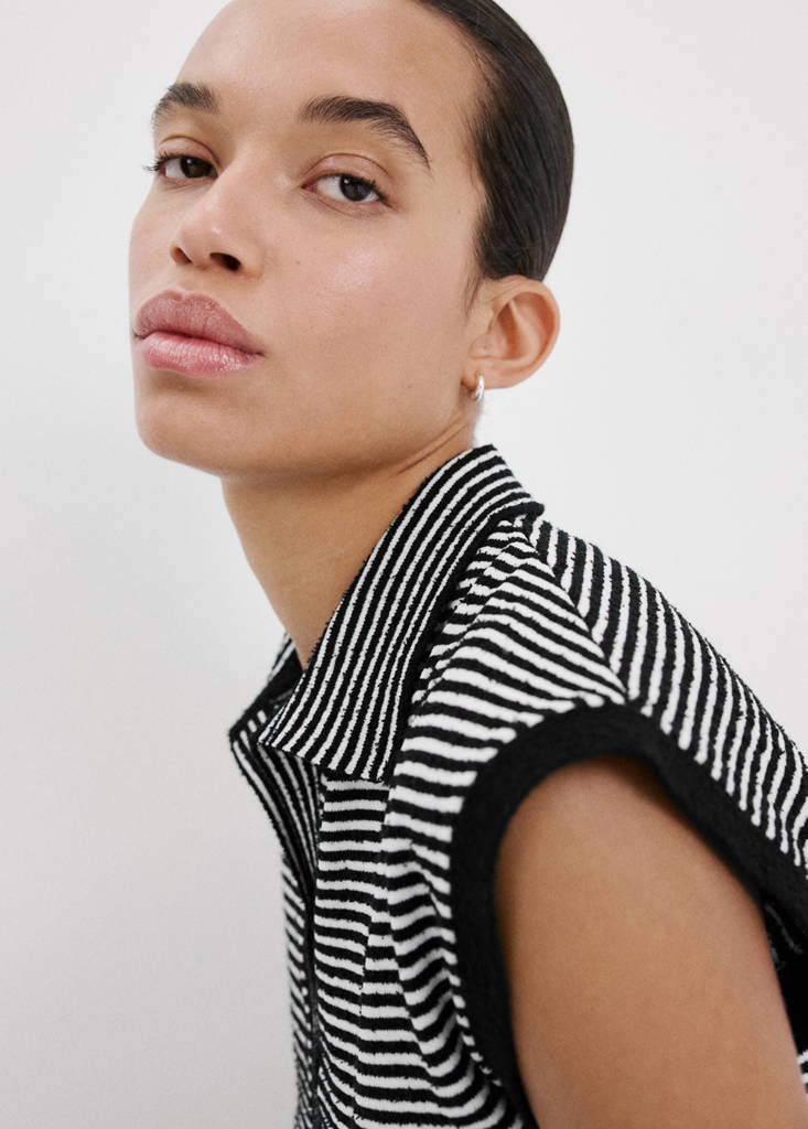 Striped polo-neck sweater — Black