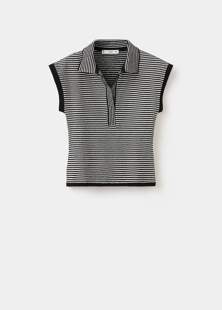 Striped polo-neck sweater — Black