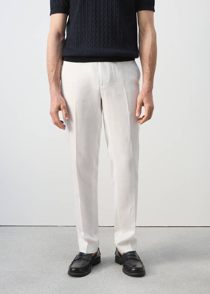 Slim-fit lyocell linen trousers — Off White