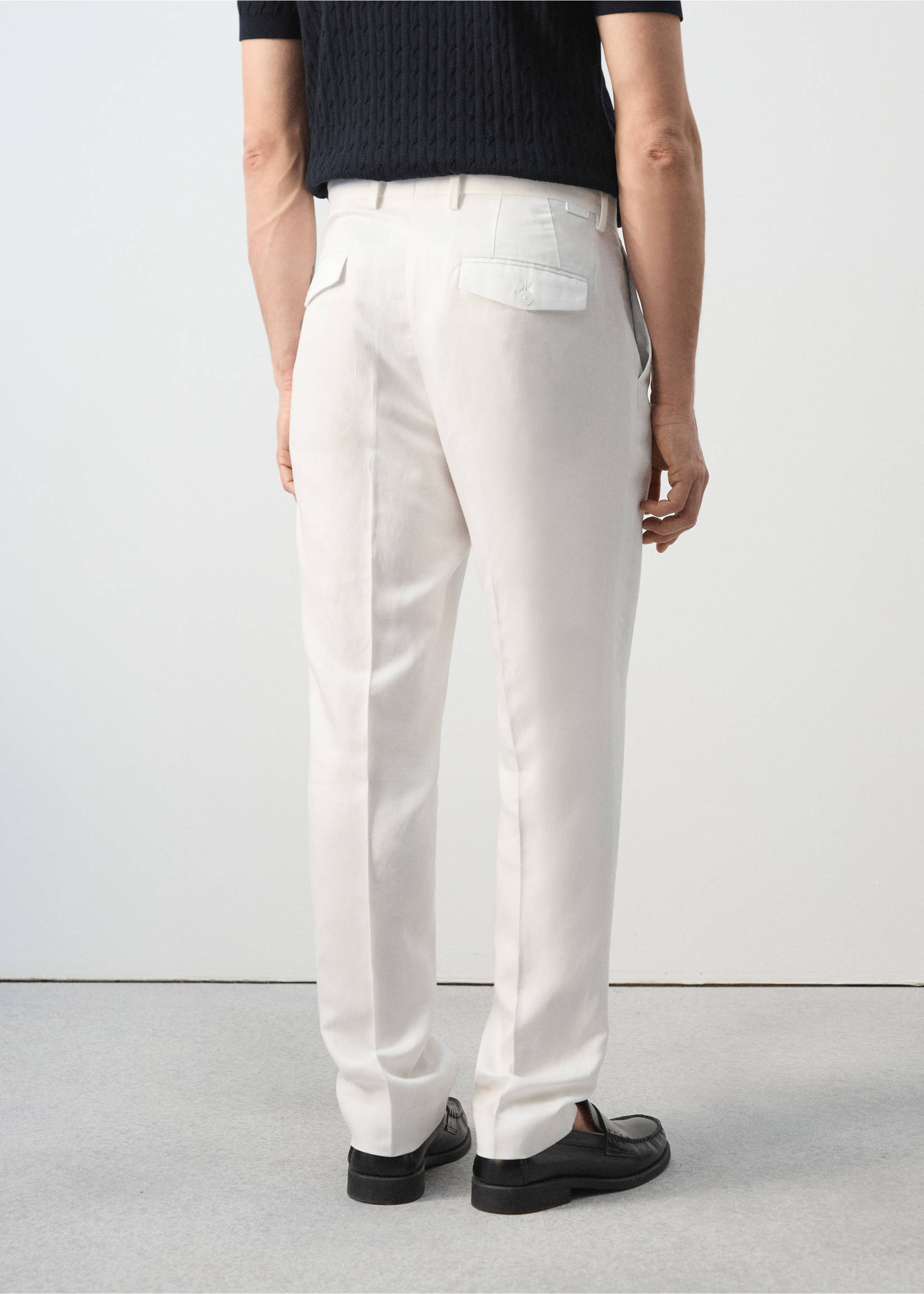 Pantalón slim fit lyocell lino - Reverso del artículo, Blanco roto. Ref: 27025933-00.