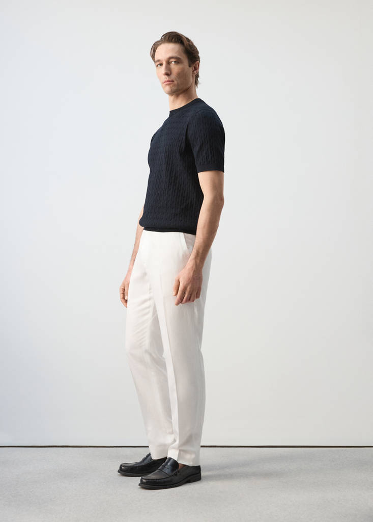 Slim-fit lyocell linen trousers — Off White