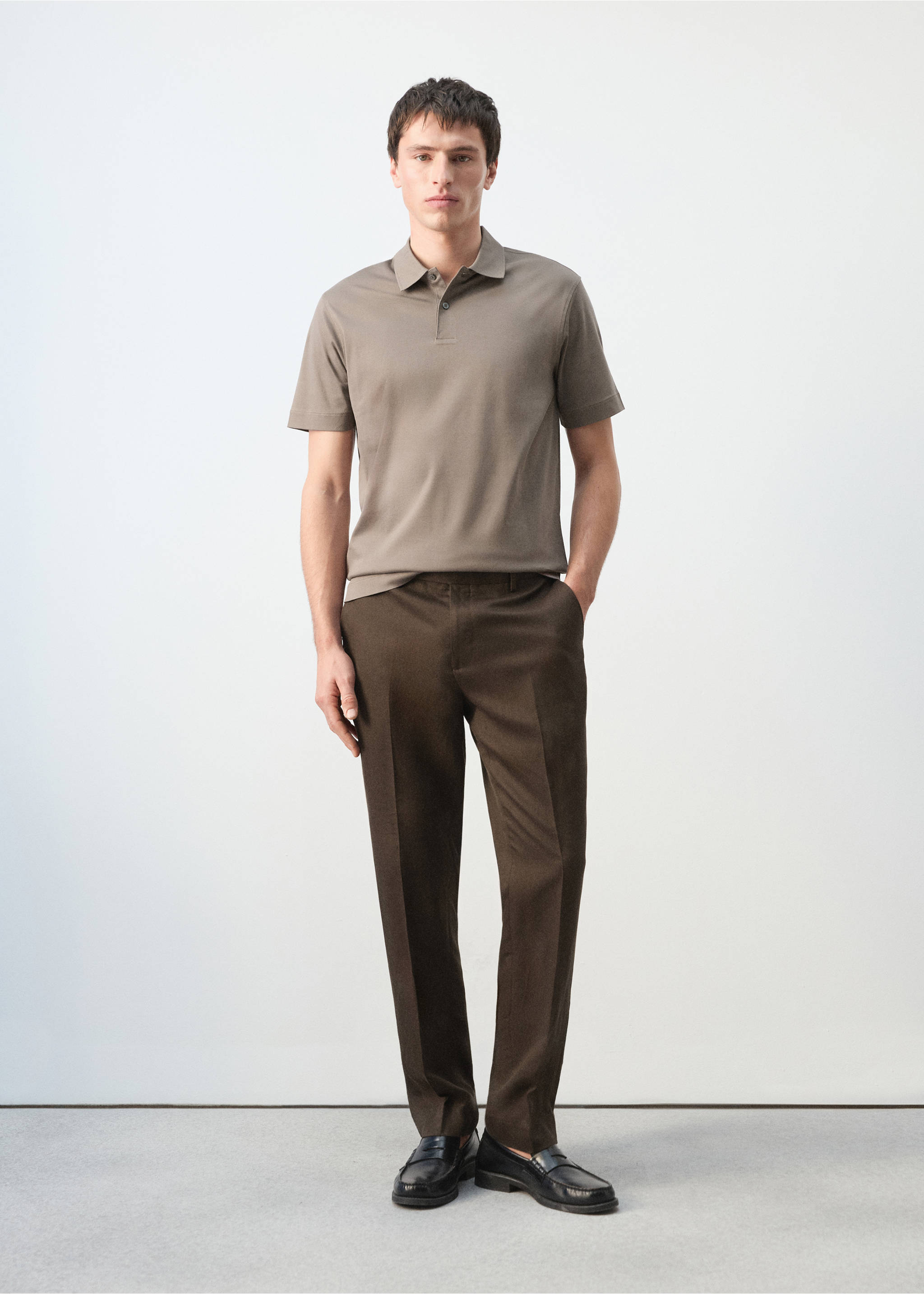 Pantalón slim fit lyocell lino - Plano general, Chocolate. Ref: 27025933-00.