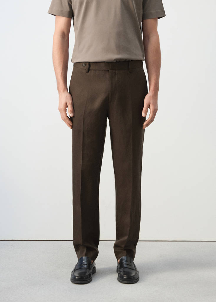 Slim-fit lyocell linen trousers — Chocolate