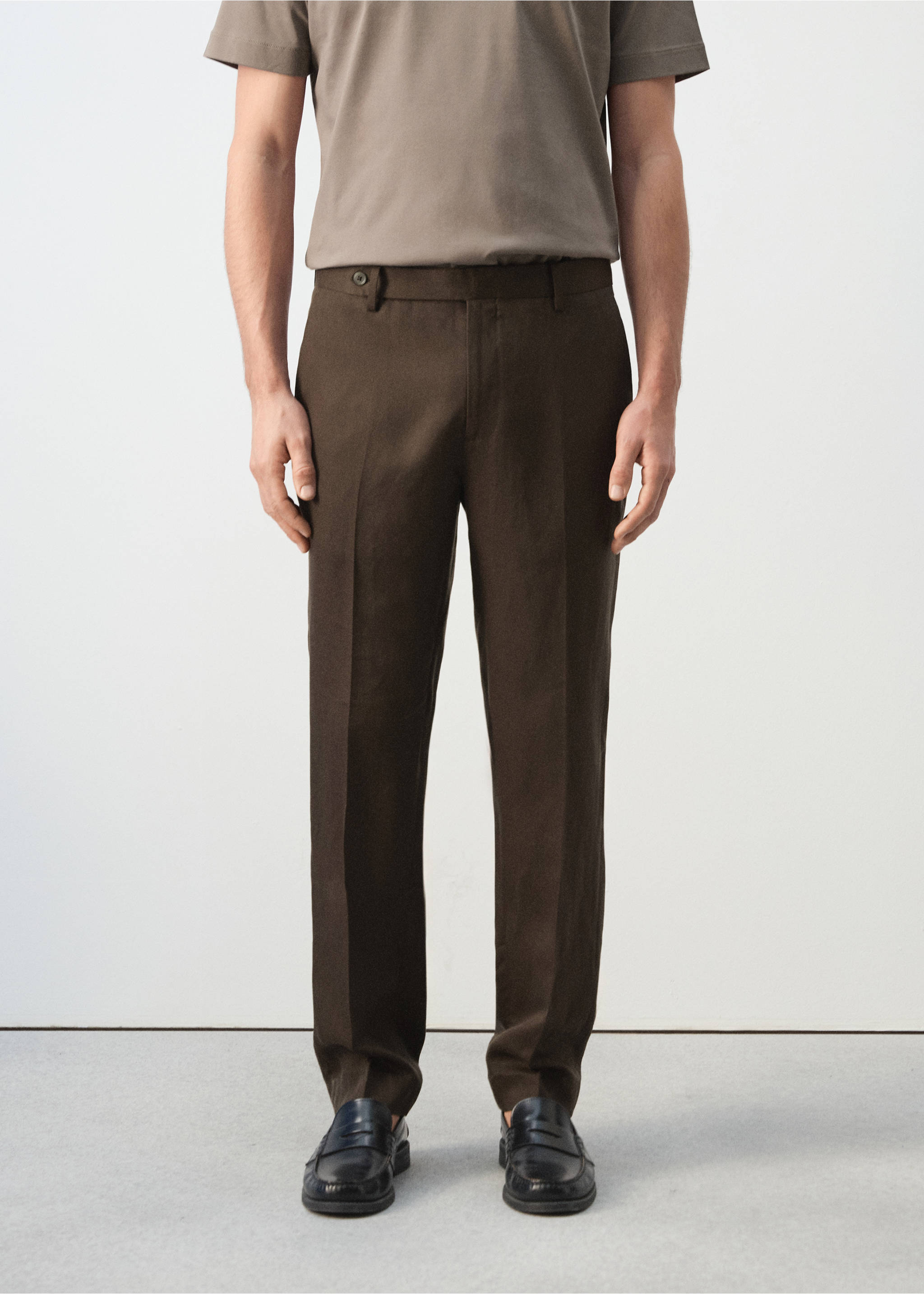 Pantalón slim fit lyocell lino - Plano medio, Chocolate. Ref: 27025933-00.