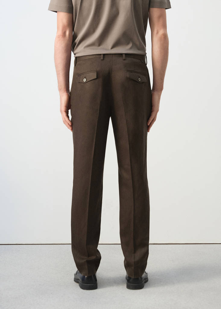 Slim-fit lyocell linen trousers — Chocolate