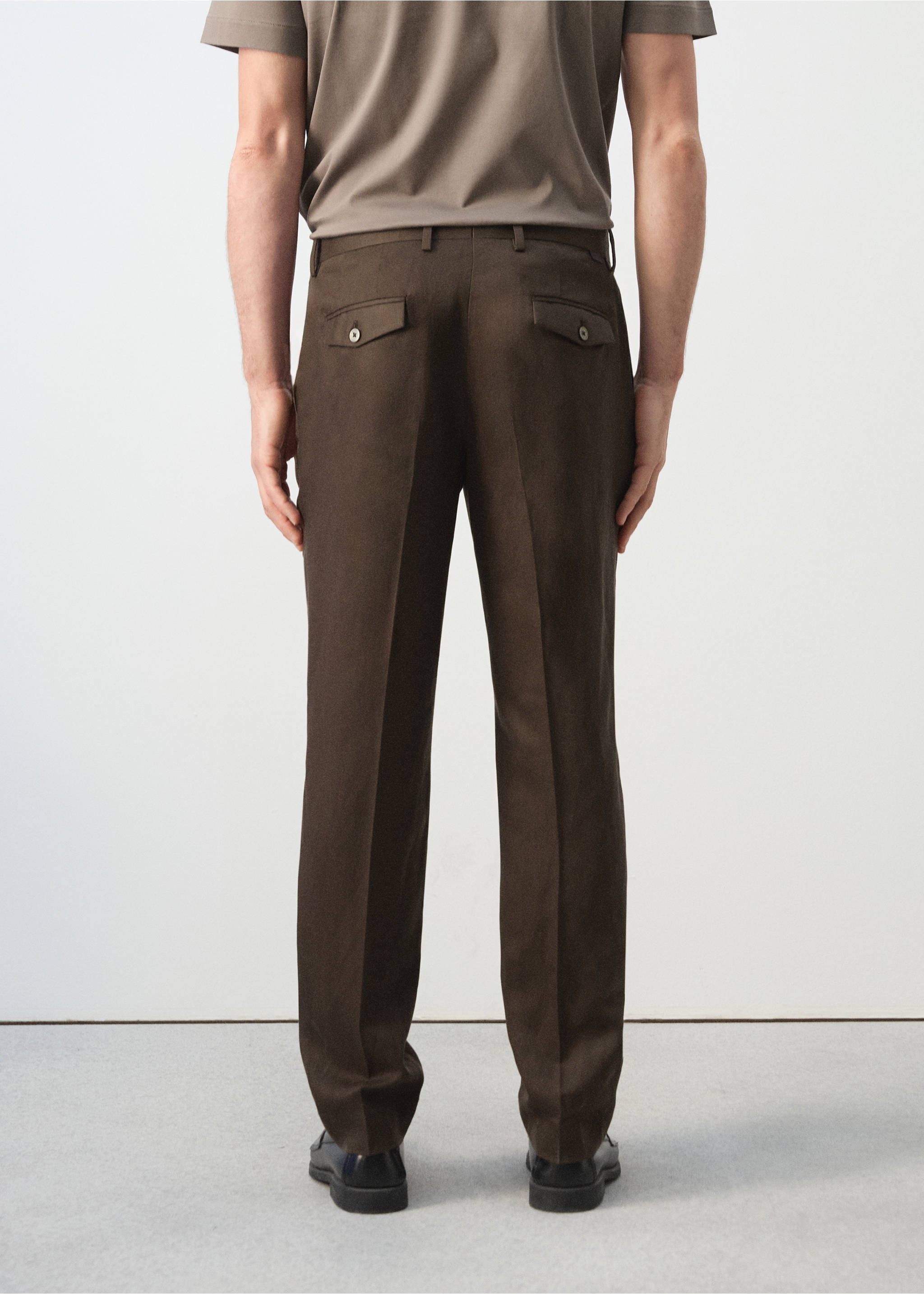 Pantalón slim fit lyocell lino - Reverso del artículo, Chocolate. Ref: 27025933-00.