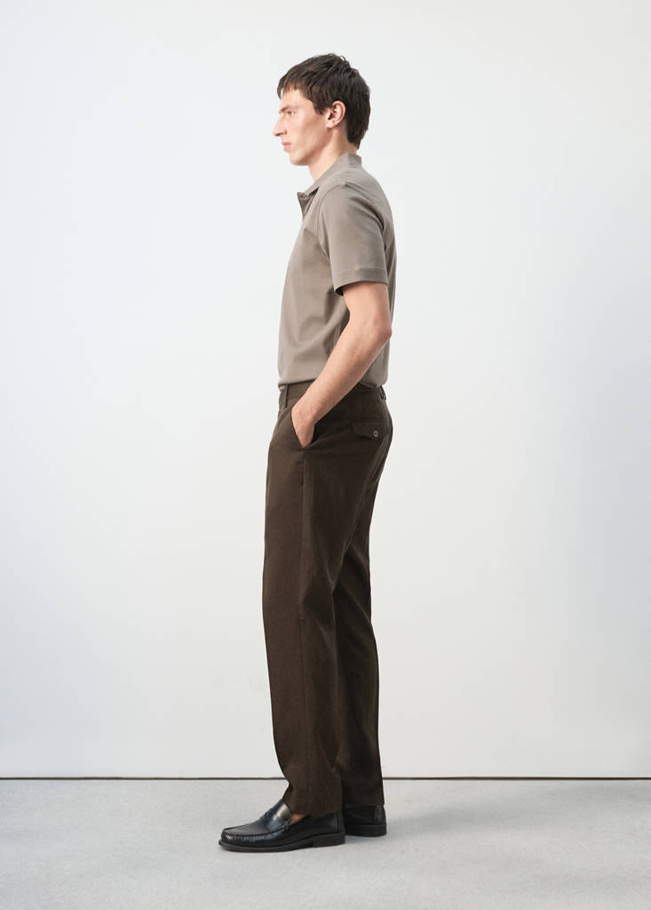 Slim-fit lyocell linen trousers — Chocolate
