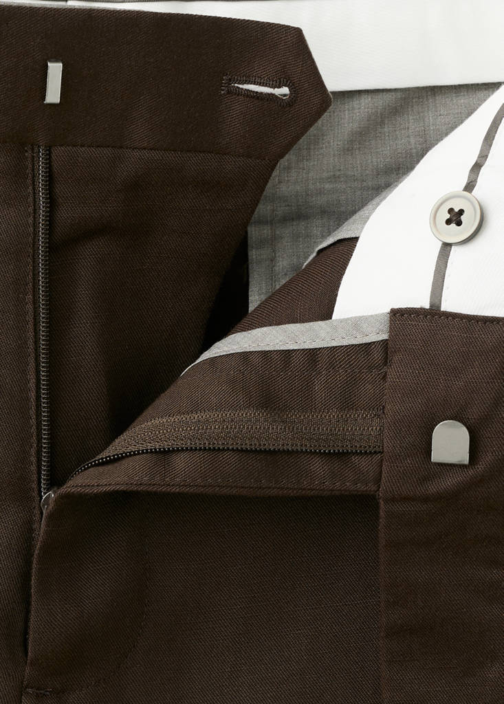 Slim-fit lyocell linen trousers — Chocolate