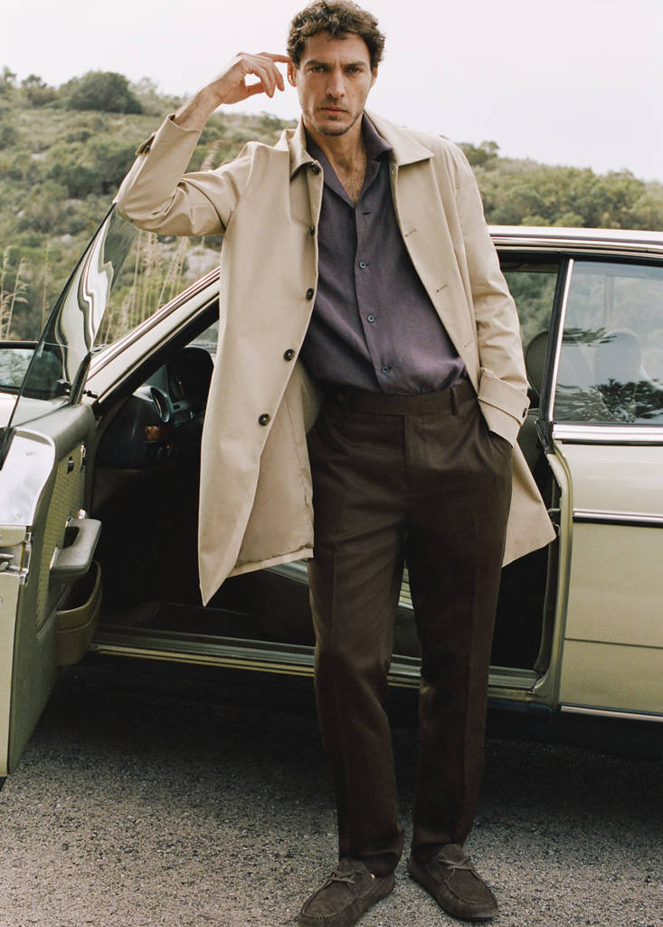 Slim-fit lyocell linen trousers — Chocolate