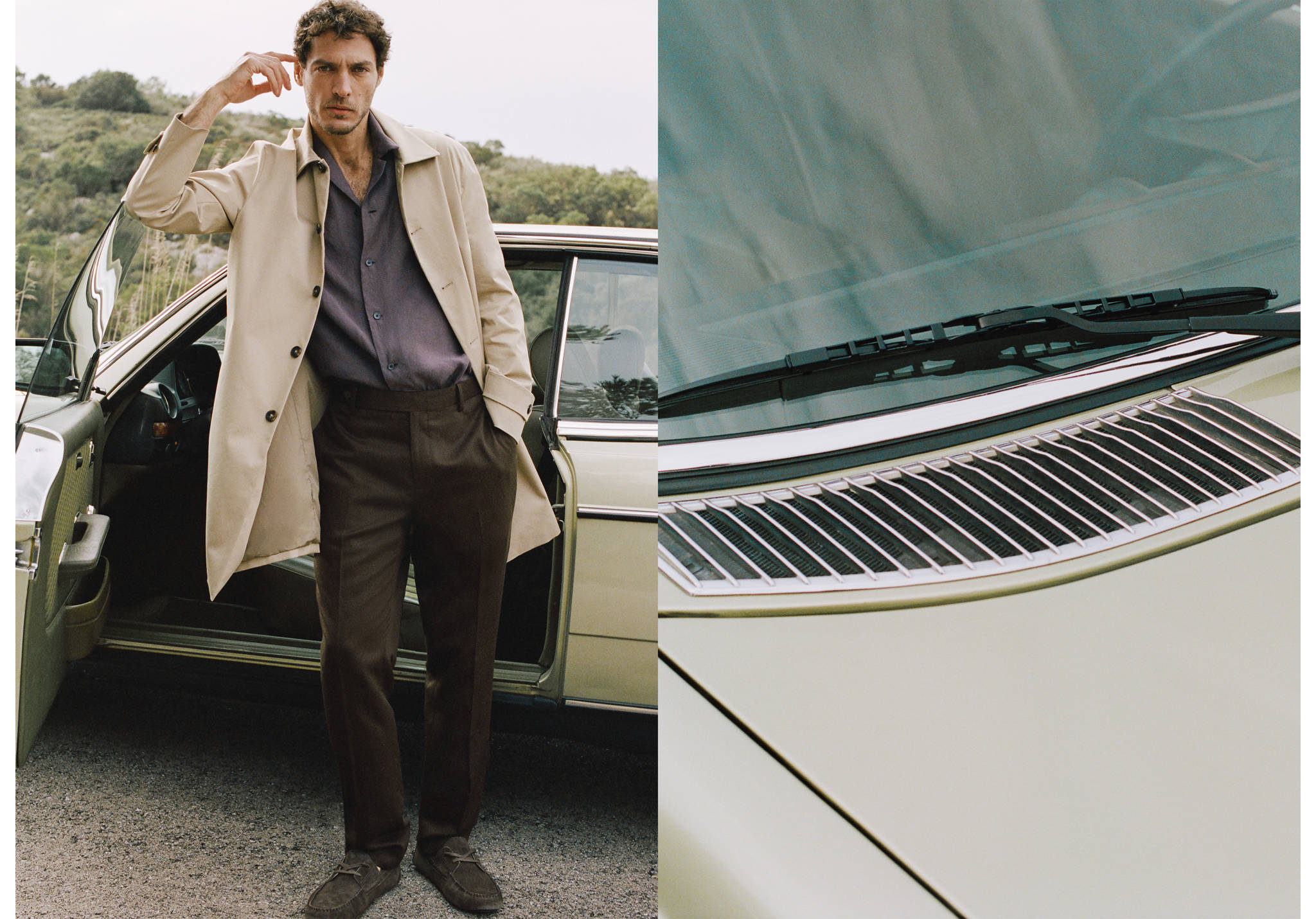 Slim-fit lyocell linen trousers - Panoramic plane